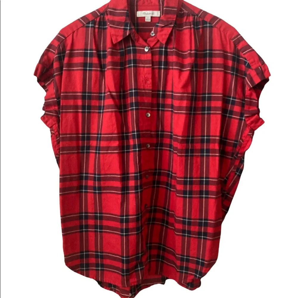 Madewell Short Sleeves Red Plaid Summer Top Size Small To Medium